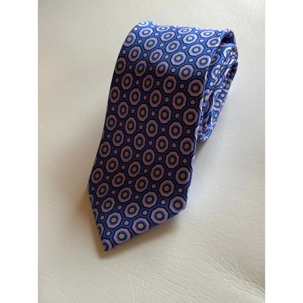 Banana Republic Geometric Silk Tie Blue Lavender Octagon Pattern 3 Inch